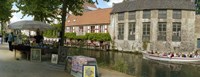 Flea market at a canal, Dijver Canal, Bruges, West Flanders, Belgium Fine Art Print