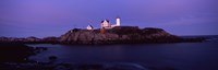 Lighthouse on the coast at dusk, Nubble Lighthouse, York, York County, Maine Fine Art Print