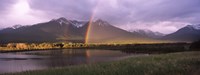 Double rainbow over mountain range, Alberta, Canada by Panoramic Images - 27" x 9"