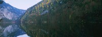 Lake in front of mountains, Lake Toplitz, Salzkammergut, Austria Fine Art Print