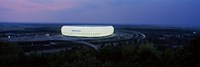 Soccer stadium lit up at nigh, Allianz Arena, Munich, Bavaria, Germany Fine Art Print