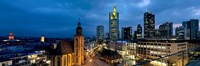 Buildings lit up at night, St. Catherine's Church, Hauptwache, Frankfurt, Hesse, Germany Fine Art Print