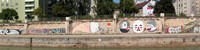 Graffiti on a wall at the riverside, Wien River, Vienna, Austria Fine Art Print