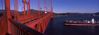 Container ship passing under a suspension bridge, Golden Gate Bridge, San Francisco Bay, San Francisco, California, USA Fine Art Print