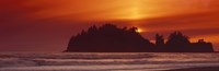Silhouette of sea stack at sunrise, Washington State, USA Fine Art Print
