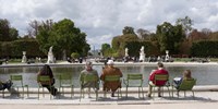 Tourists sitting in chairs, Jardin de Tuileries, Paris, Ile-de-France, France Fine Art Print