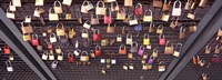 Locks of Love on a fence, Hohenzollern Bridge, Cologne, North Rhine Westphalia, Germany Fine Art Print