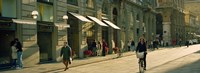Cyclists and pedestrians on a street, City Center, Florence, Tuscany, Italy Fine Art Print