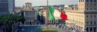 Italian flag fluttering with city in the background, Piazza Venezia, Vittorio Emmanuel II Monument, Rome, Italy Fine Art Print