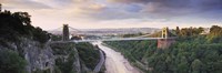 Bridge across a river at sunset, Clifton Suspension Bridge, Avon Gorge, Avon River, Bristol, England Fine Art Print