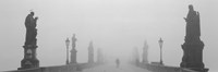 Statues and lampposts on a bridge, Charles Bridge, Prague, Czech Republic (black and white) Fine Art Print