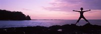 Rear view of a woman exercising on the coast, La Punta, Papagayo Peninsula, Costa Rica Fine Art Print