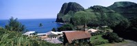 Village at a coast, Kahakuloa, Highway 340, West Maui, Hawaii, USA Fine Art Print