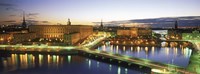 Royal Palace and Parliament building lit up at dusk, Stockholm, Sweden Fine Art Print