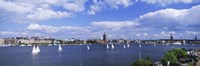Sailboats in a lake with the city hall in the background, Riddarfjarden, Stockholm City Hall, Stockholm, Sweden Fine Art Print