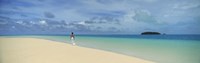 Woman in distance on sandbar, Aitutaki, Cook Islands Fine Art Print