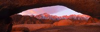 Rock formations with mountains in the background, Mt Whitney, Lone Pine Peak, California, USA Fine Art Print