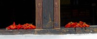 Red chilies drying on window sill, Paro, Bhutan Fine Art Print