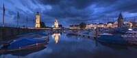 Harbor at dusk, Lindau, Lake Constance, Bavaria, Germany Fine Art Print