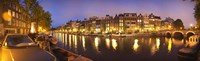Night View Along Canal Amsterdam Netherlands