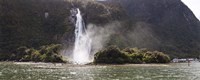 Water falling from rocks, Milford Sound, Fiordland National Park, South Island, New Zealand Fine Art Print