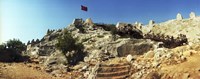 Byzantine castle of Kalekoy with a Turkish national flag, Antalya Province, Turkey Fine Art Print