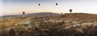 Hot air balloons in flight over Cappadocia, Central Anatolia Region, Turkey Fine Art Print