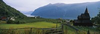 Church in a village, Urnes stave church, Lustrafjorden, Luster, Sogn Og Fjordane, Norway Fine Art Print