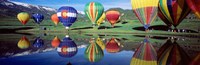Reflection Of Hot Air Balloons On Water, Colorado, USA Fine Art Print