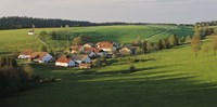 Switzerland, Jura Mountains, La Bosse, High angle view of cottages in a valley Fine Art Print