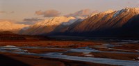 River along mountains, Rakaia River, Canterbury Plains, South Island, New Zealand Fine Art Print