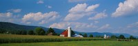 Cultivated field in front of a barn, Kishacoquillas Valley, Pennsylvania, USA Fine Art Print