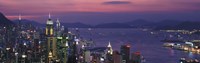 Hong Kong with Pink and Purple Night Sky, China Fine Art Print