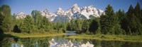 Reflection of a snowcapped mountain in water, Near Schwabachers Landing, Grand Teton National Park, Wyoming, USA Fine Art Print
