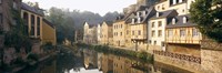 Buildings along a river, Alzette River, Luxembourg City, Luxembourg Fine Art Print
