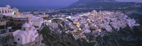 Buildings, Houses, Night, Fira, Santorini Greece Fine Art Print