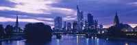 Buildings lit up at night, Frankfurt, Germany Fine Art Print