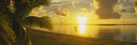 Silhouette Of A Couple Standing On The Beach, Aitutaki, Cook Islands, French Polynesia Fine Art Print