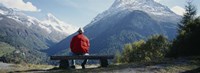 Hiker Contemplating Mountains Switzerland Fine Art Print