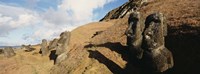 Low angle view of Moai statues, Tahai Archaeological Site, Rano Raraku, Easter Island, Chile Fine Art Print