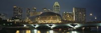 Buildings lit up at night, Esplanade Bridge, Esplanade Drive, Singapore Fine Art Print