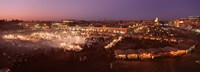 High angle view of a market lit up at dusk, Djemaa El Fna, Medina Quarter, Marrakesh, Morocco Fine Art Print