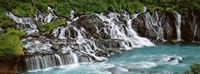 Waterfall In A Forest, Hraunfoss Waterfall, Iceland Fine Art Print