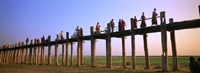Myanmar, Mandalay, U Bein Bridge, People crossing over the bridge Fine Art Print