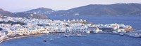 High angle view of a town on the waterfront, Mykonos harbor, Cyclades Islands, Greece Fine Art Print