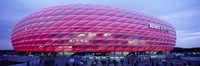 Soccer Stadium Lit Up At Dusk, Allianz Arena, Munich, Germany Fine Art Print