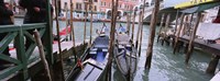 Gondolas moored near a bridge, Rialto Bridge, Grand Canal, Venice, Italy Fine Art Print