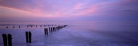 Wooden Posts In Water, Sandsend, Yorkshire, England, United Kingdom Fine Art Print