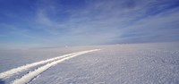 Tire tracks on a snow covered landscape, Vatnajokull, Iceland Fine Art Print