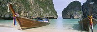 Longtail boats moored on the beach, Mahya Beach, Ko Phi Phi Lee, Phi Phi Islands, Thailand Fine Art Print